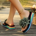 thumbnail image 3 of Sandales Compensées à Plateforme Légères pour Femmes, Bout Ouvert, Décor de Fleurs, Semelle Colorée, Sandale à Enfiler Décontractée d'Été pour la Plage, Vert, Taille 7,5, 3 of 7