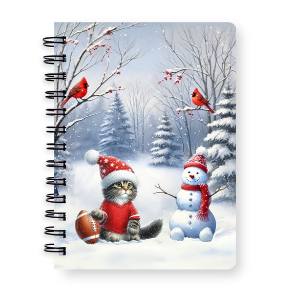 Hello Winter Maine Coon Football Snowman Welcome Snowy Morning Spiral Bound Journal Cat Lover Kitten Owner Gifts 5x7in Spiral Notebook - 01012