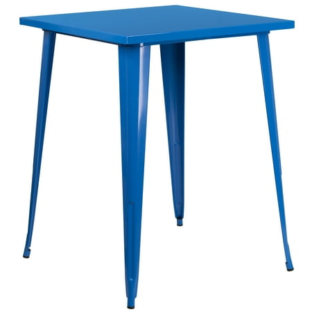 Flash Furniture Commercial Grade 31.5" Square Blue Metal Indoor-Outdoor Bar Height Table