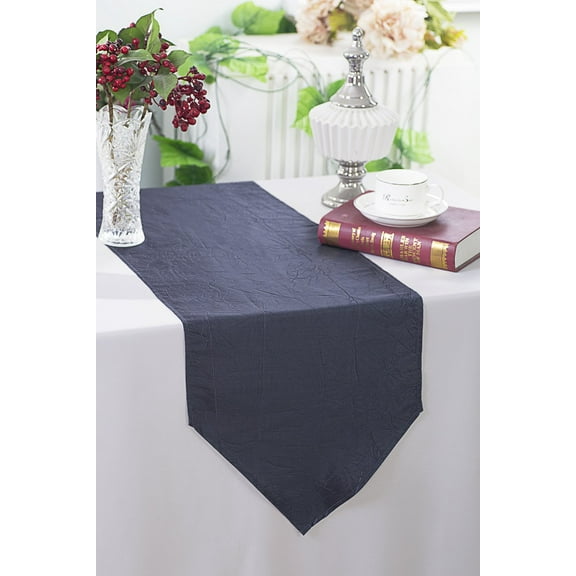 Wedding Linens Inc. (2pcs) 13"x108" Crushed Crinkle Taffeta Table Runner - Pewter / Charcoal