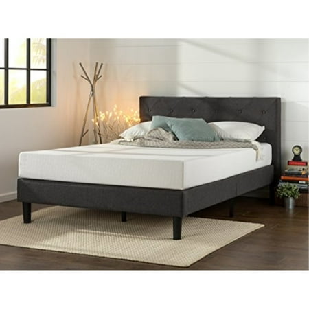 Zinus Upholstered Diamond Stitched Platform Bed In Dark Grey, Queen