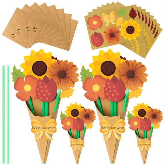 Laffact DIY Fall Straw Paper Bouquet Crafts Cardstock Autumn Flowers For Thanksgiving Party Gifts,24pack
