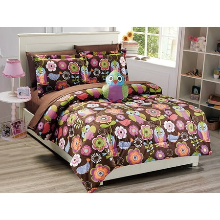 Mk Collection 6 Pc Twin Size Owl Brown Purple Pink Green White