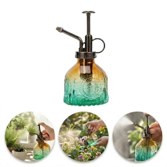 Glass Plant Mister Spray Bottle, Vintage Top Pump Succulent Watering Bottle, Small Plant Sprayer Mister for Indoor Houseplants Green Brown Gradient