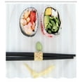 thumbnail image 3 of Wasabi Shower Curtain, Close Up Still Life Top View Photo of Sushi Smile Plate with Ginger and Chopsticks, Fabric Bathroom Set with Hooks, 69W X 70L Inches, Multicolor, by Ambesonne, 3 of 3