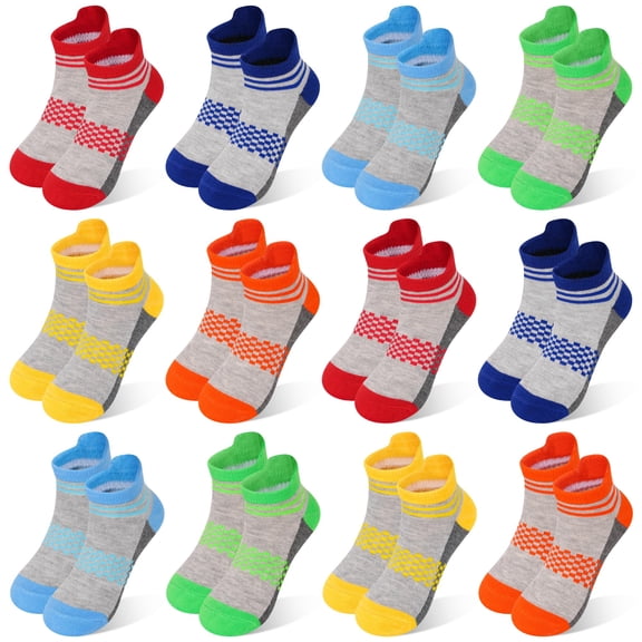 Kids Socks Boys Sock 12 Pairs Ankle Athletic Short Low Cut Socks for Boys Kids Girls 1-14 Years