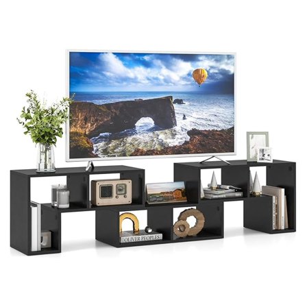 TV Console Stand, 3 Pieces Combination Entertainment Center for 50 55 60 65 Inch TV, Modern Media Console Bookcase with Open Storage Shelf for Living Room Bedroom (Black)