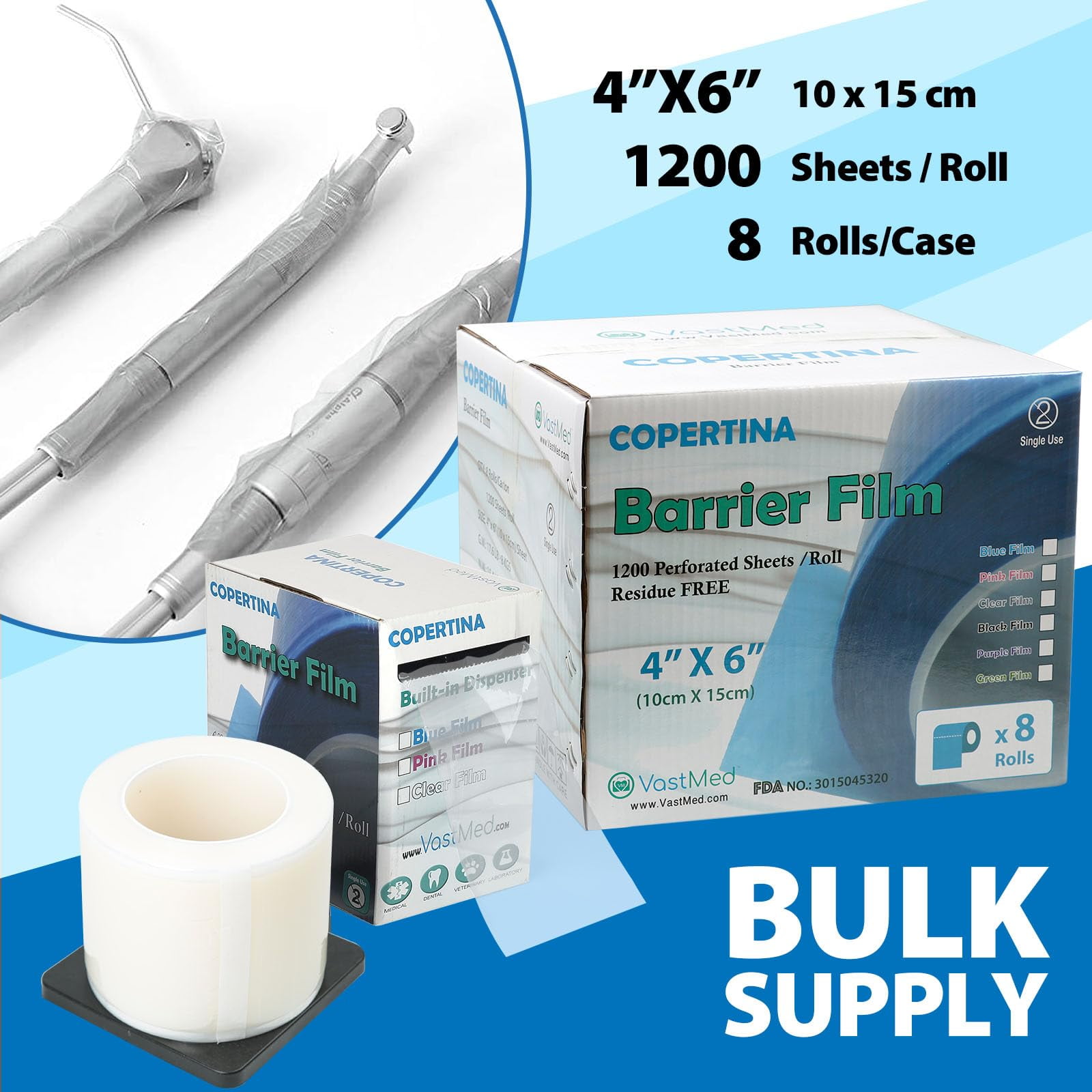 Dental Barrier Film Roll, 4 x 6 in, 2400 Sheets – Clear