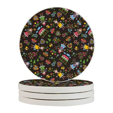 

Circular Drink Coasters Set Happy Girls Seamless Elements Beautiful Home Decor Diatomite Heat-Resistant Diatomite Protect Table Countertop