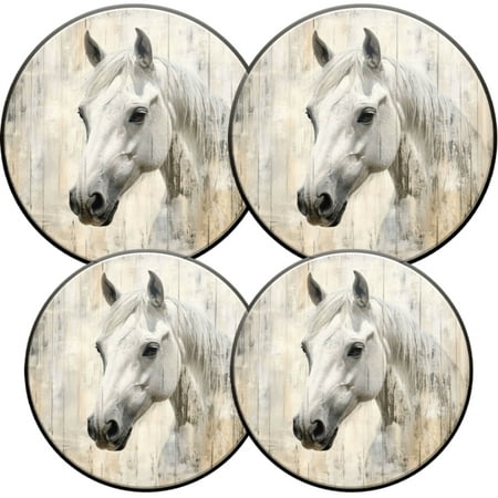 

Electric Stove Burner Covers 4 Pcs Round Gas Burner Cover 8 and 10 Inch Vintage - inspired White Horse Portrait