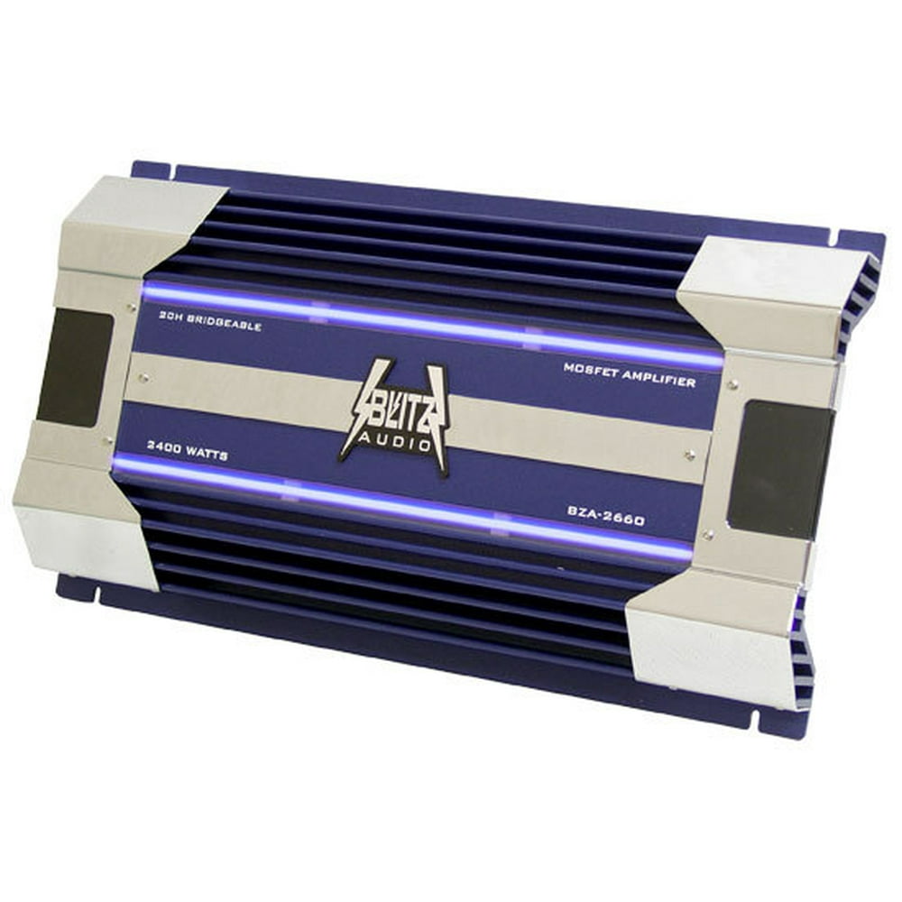 2 Channel 2400 Watt Bridgeable MOSFET Power Amplifier with Lighted Blue