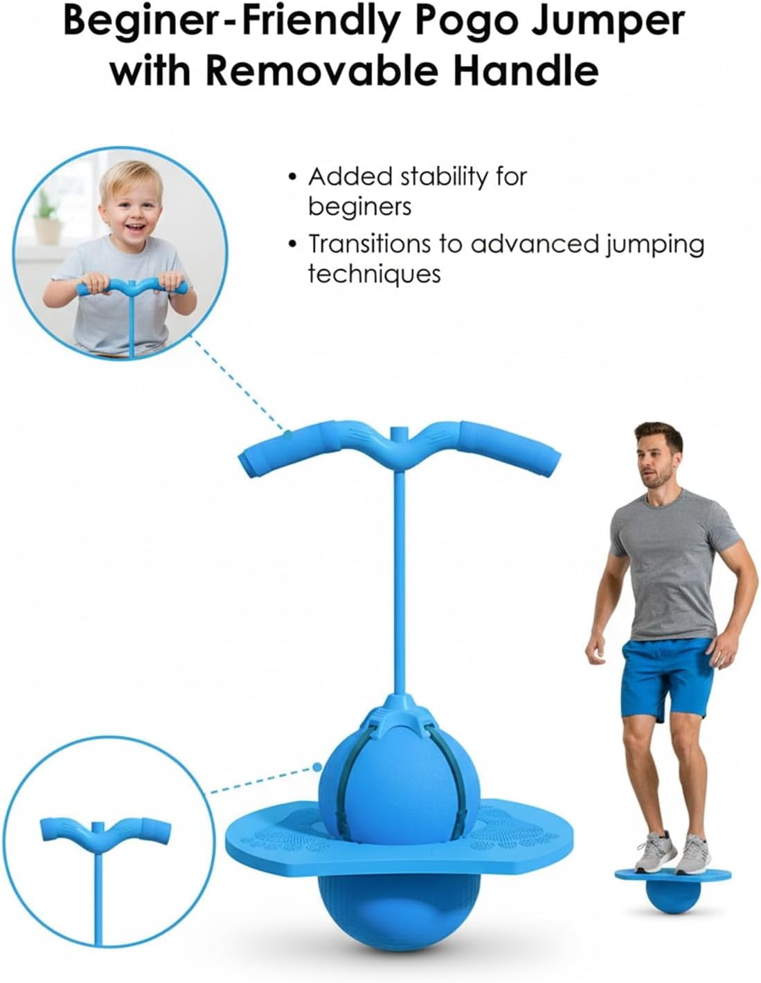 Balance Jumping Ball,Pogo Jumper with Handle and Pump, Safe and reliable bouncing tools,Anti-Slip and Wear-Resistant,Suitable for beginners