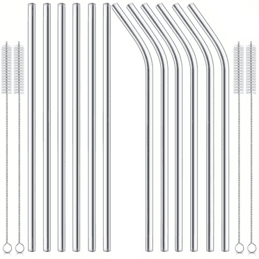 FACEGA 16Pcs Glass Straws, Reusable Straws with Straw Brush, Eco-Friendly Drinking Solutions