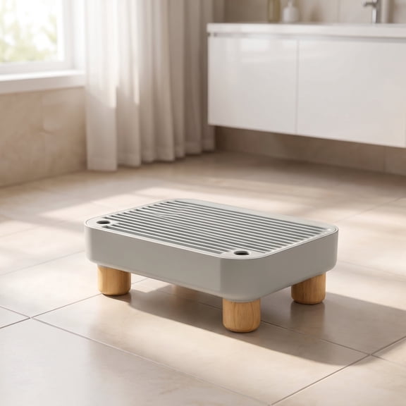 Litter Box Step, Litter Box Ramp/Catcher with Wooden Base, Anti-Tracking & Easy to Clean, Ideal for Small & Elderly Cats (Grey)