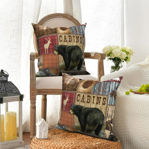 Rustic Bear Pillow Covers 18x18 Set of 2,Farmhouse Animal Brown Pillow Cases Couch Cushion for Sofa Bedroom Home Decor