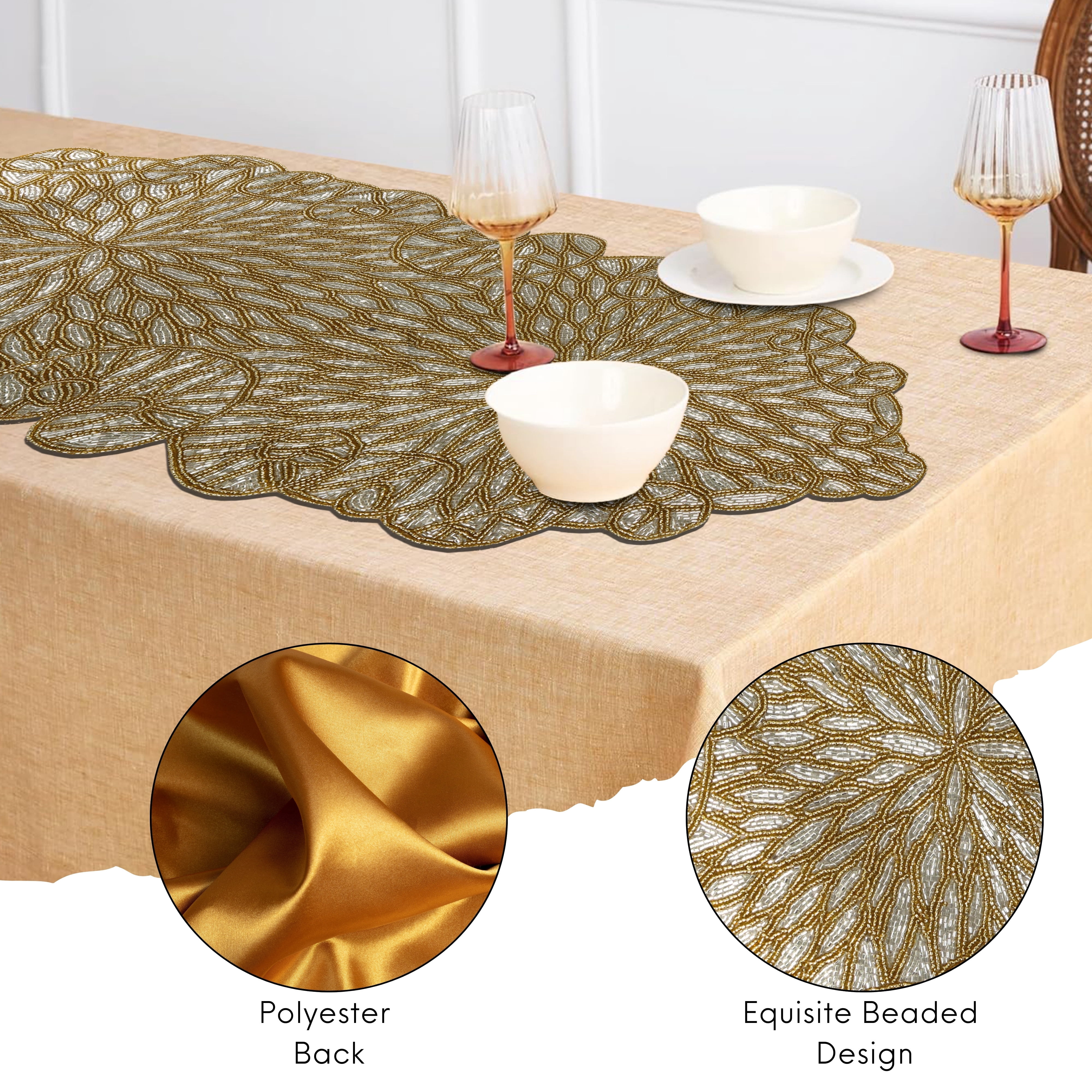 Glass Beaded Handmade Table Runner - Stylish Centerpiece for Parties and Weddings (Gold)