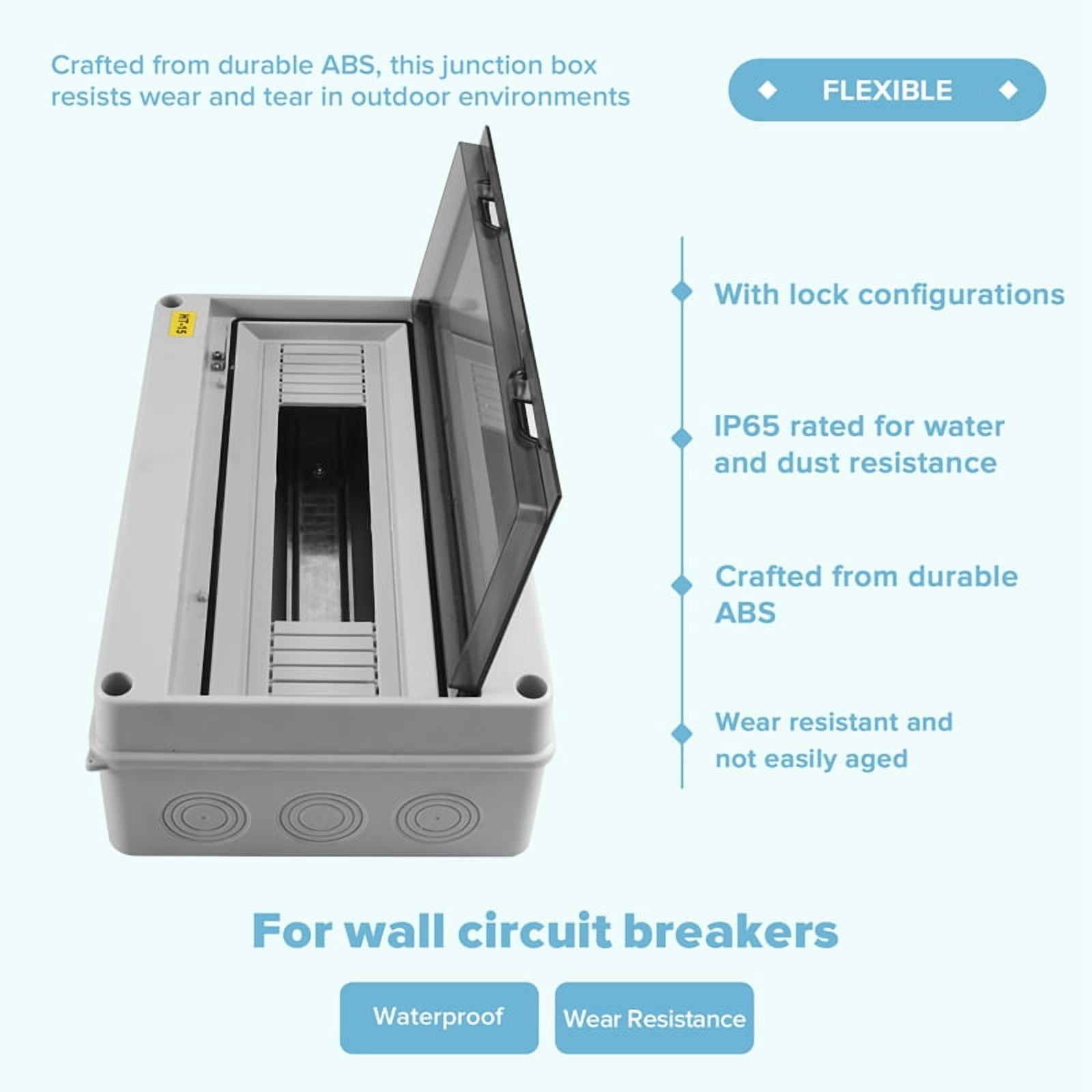 HT Series Junction Box 15WAY IP65 Waterproof Distribution Box Outdoor ABS Electrical with Lock for Circuit Breaker