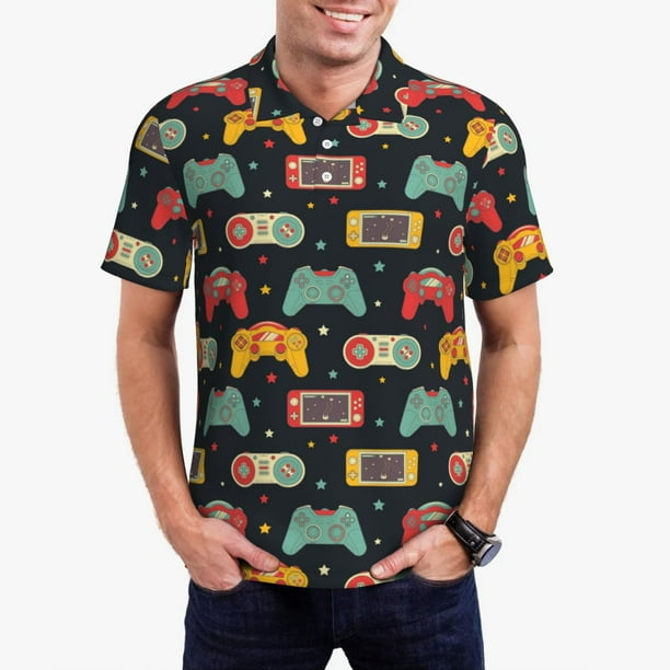 Balery Retro Video Game Camisa Polo de Hombre con Estampado, de Manga Corta y Tejido Medio, Camisa Tipo Golf Polo-Medium