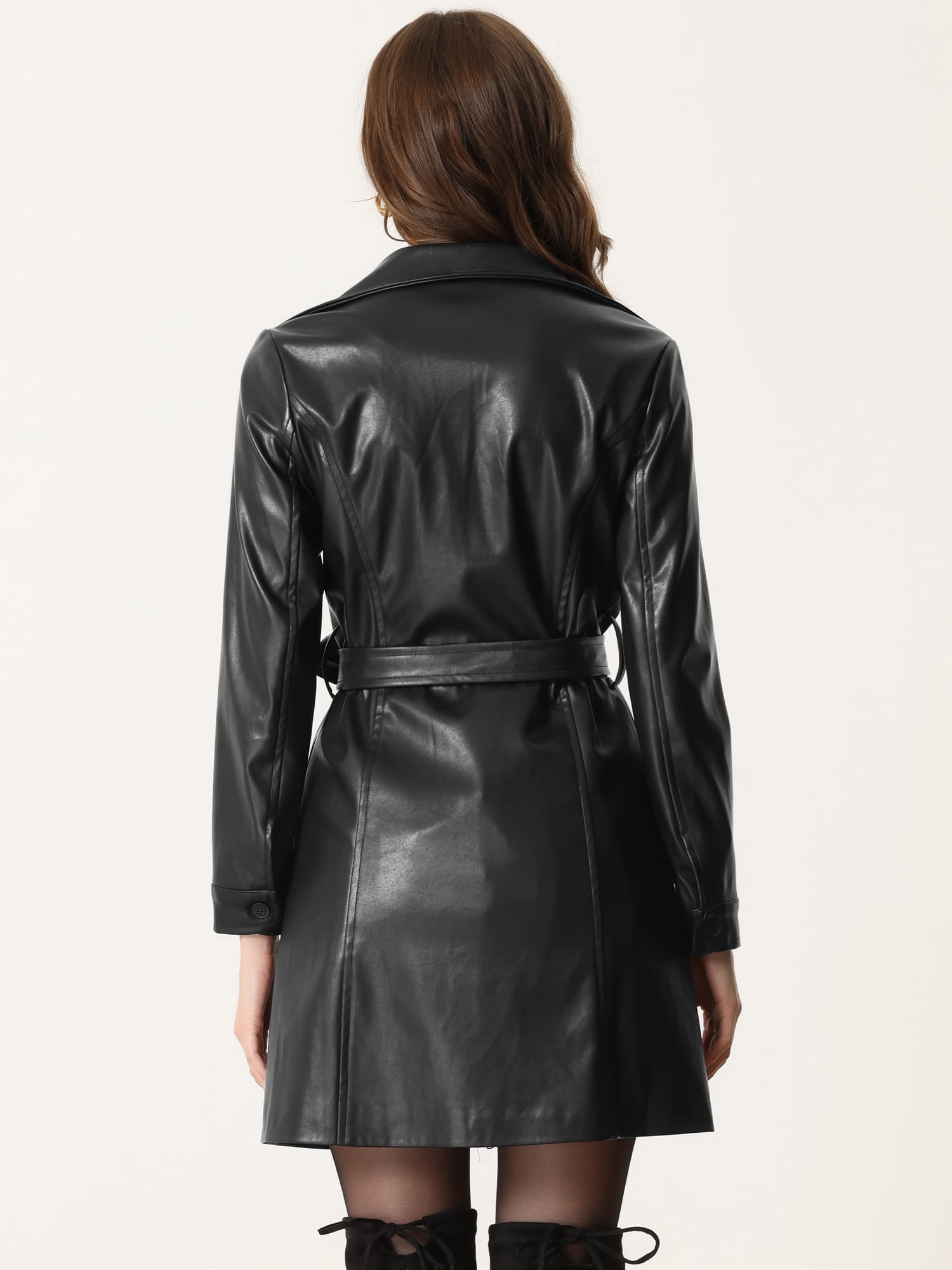 DARING DIVA Women's Notched Lapel Collar Steampunk PU Coat Outwear S Black