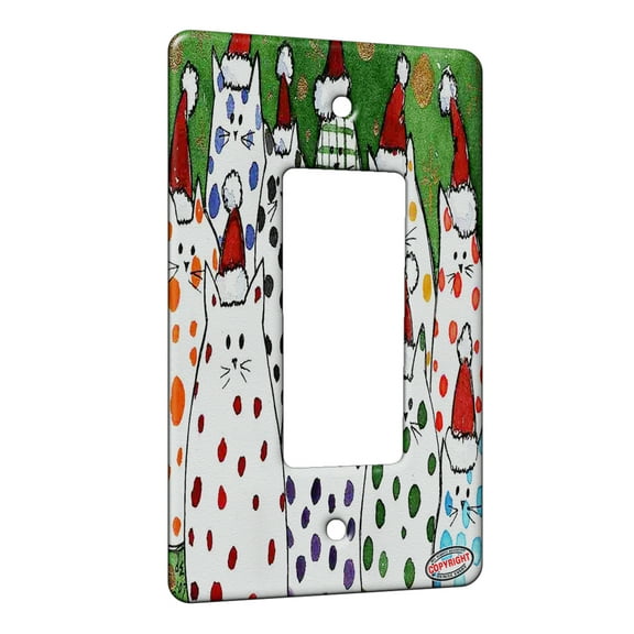 KuzmarK™ 1 Gang Rocker Wall Plate - Polka Dot Kitties in Santa Hats Christmas Cat Art by Denise Every
