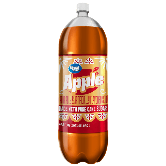 Great Value Apple Soda Pop, Pure Cane Sugar, 2 Liters