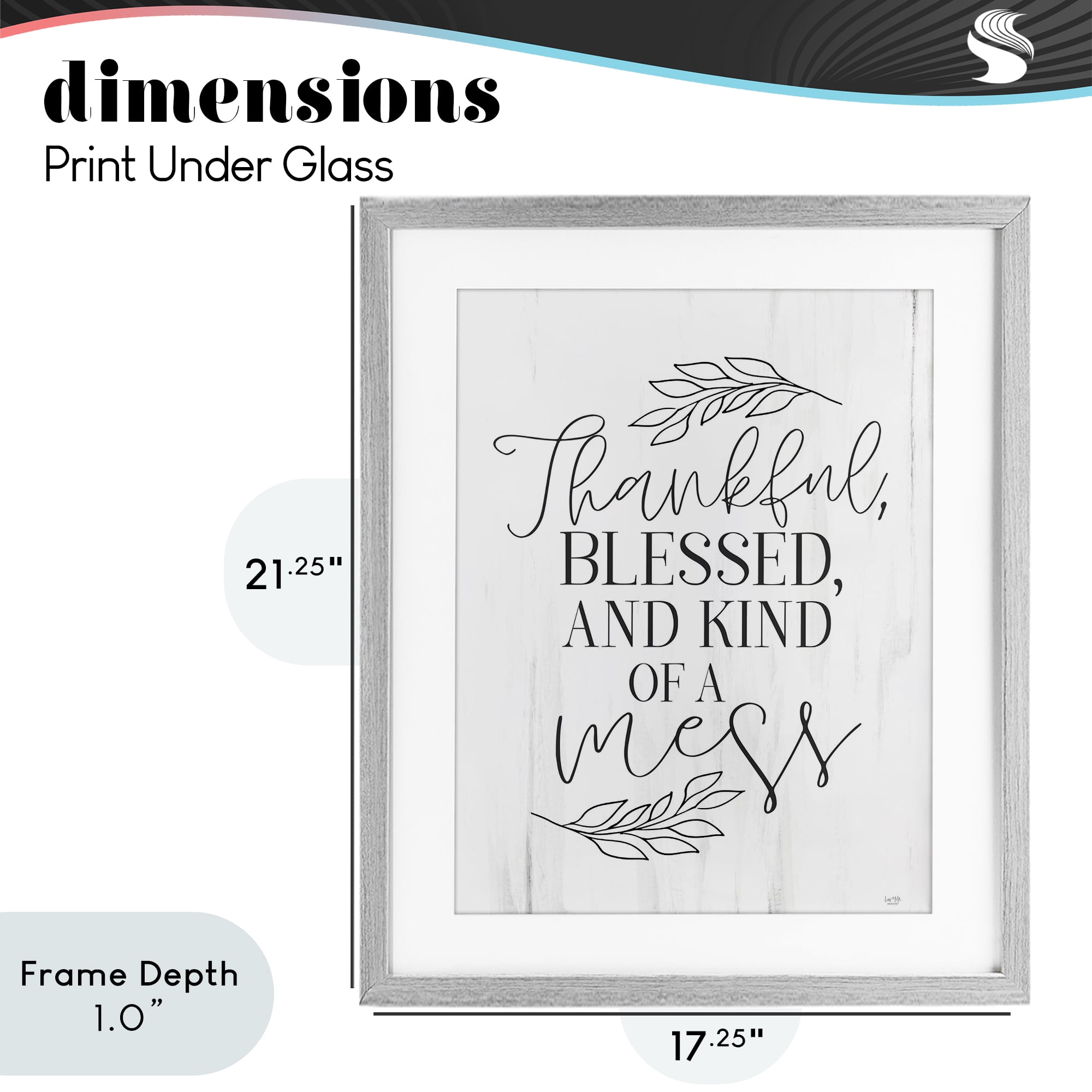 Stupell Industries Thankful Bless & A Mess Gray Framed Print Under Glass, design by Lux + Me Designs