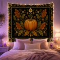 thumbnail image 2 of Pumpkin with Oak Leaves on Black Background, Nostalgic Folk Art for Autumn Enthusiasts Botanical Decor Thanksgiving Gift Tapestry Wall Hanging for Bedroom and Living Room, 2 of 7