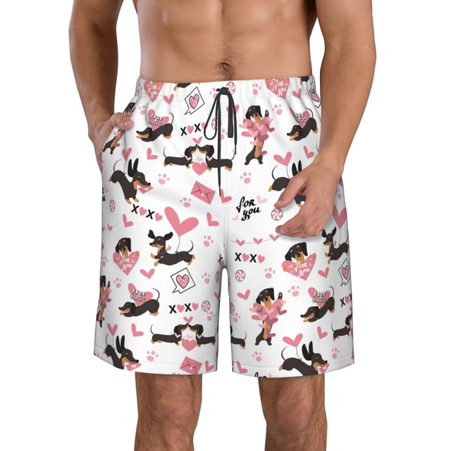 Fotbe Dachshund Dog Puppy Trajes de Baño Estampados para Hombre, Shorts de Verano de Secado Rápido, Ropa de Playa, Bañadores-Large