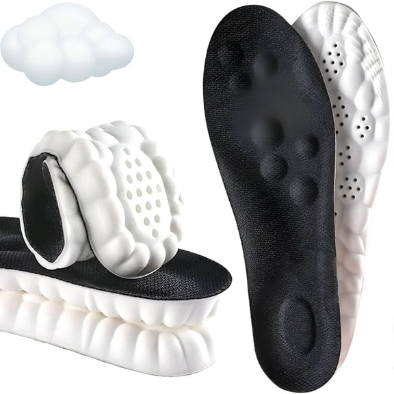XIRQI 2 Pairs Steppers Insoles for Men Women, Cloud Like Massage Insole, Comfortable Steppers Shoe Insoles Inserts, Breathable Memory Foam with Arch Support (Black, Men 8-8.5/Women 9.5-10)