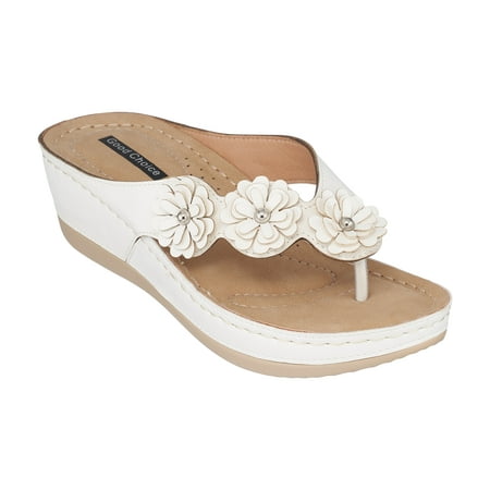

GC Shoes Women s Wedge Sandals Low Heel Casual Summer Platform w/ Arch Support Thong Slide Comfort Wedges Ammie/White/10