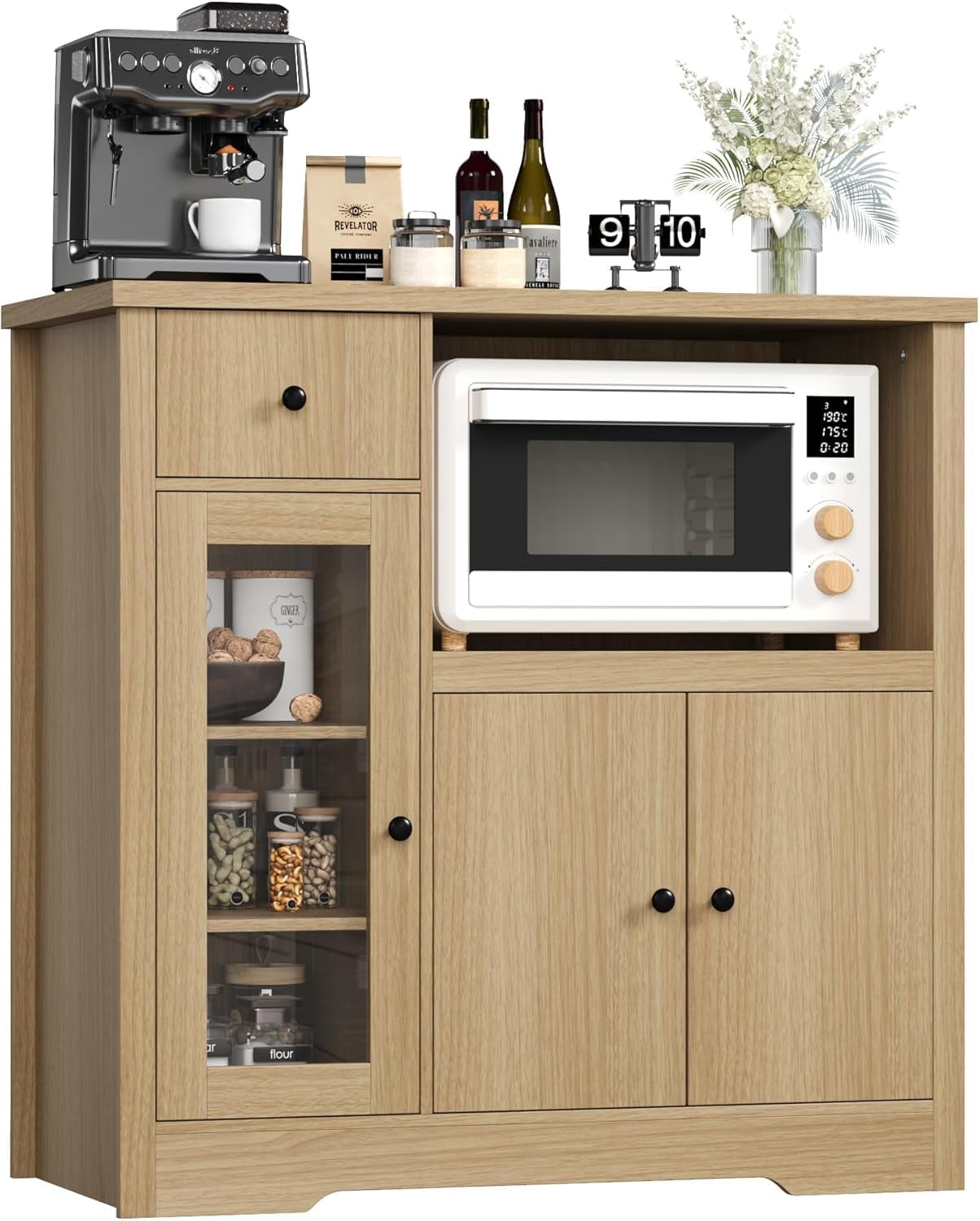 Yeshouse Pantry Storage Cabinet, Multipurpose Kitchen Sideboard with Drawer, 3 Doors & Adjustable Shelving