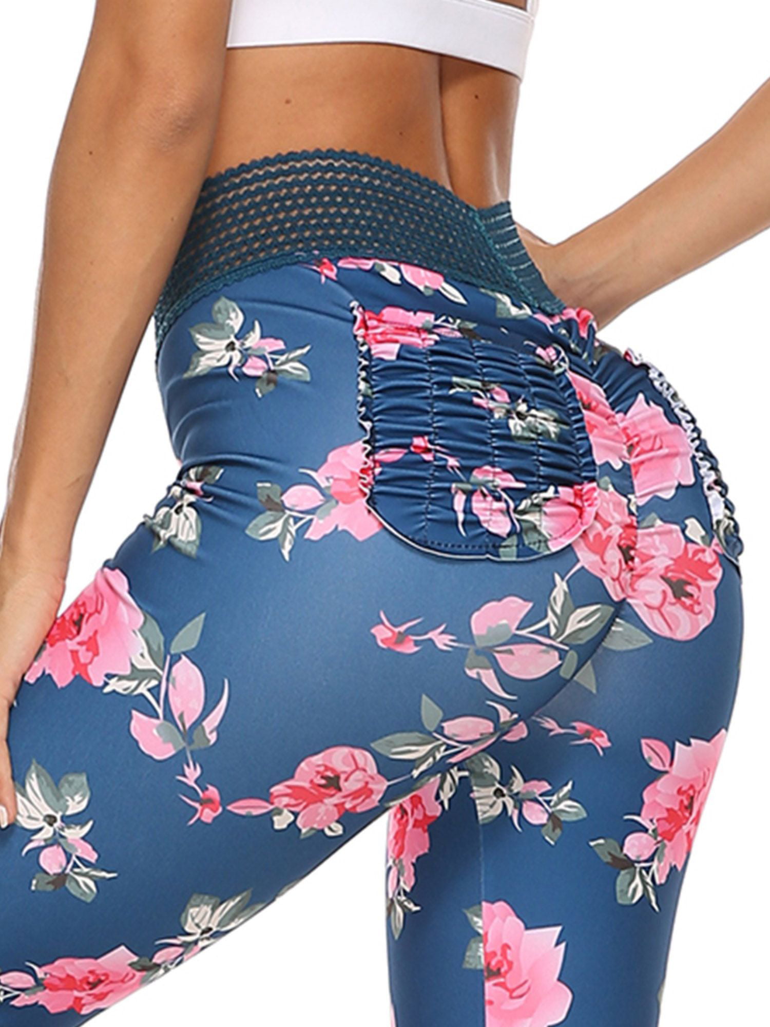 ❤Womens Butt Lift Floral Yoga Pants Gym Fitness Scrunch Ruched Leggings Trousers 