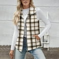 thumbnail image 6 of yoeyez Womens Plaid Outerwear Vests Tops Zip Up Collared Sleeveless Jacket with Pockects Fall Winter Cozy Warm Waistcoat Tops Brown,S, 6 of 7