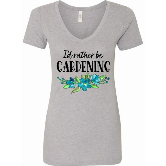 Inktastic I'd Rather Be Gardening Blue Flowers Women's V-Neck T-Shirt