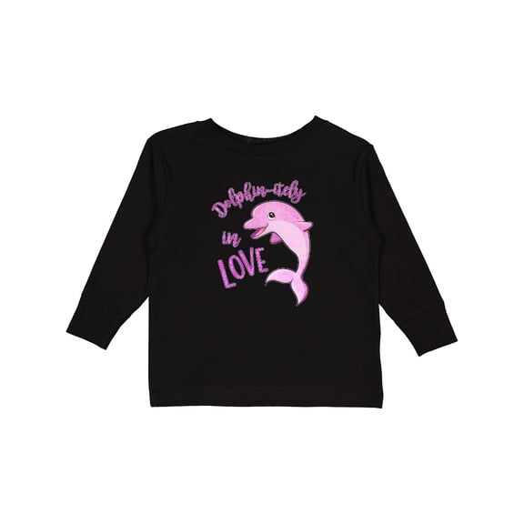 Inktastic Dolphin-itely in Love- cute pink dolphin Boys or Girls Long Sleeve Toddler T-Shirt