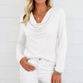 thumbnail image 6 of Women's Cowl Neck Ruched Tops Dressy Casual Long Sleeve Work Office T Shirts White 2XL, 6 of 9