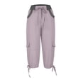 thumbnail image 7 of MLQIDK Pedal Pushers for Women Drawstring Lounge Pants Knee Length Trendy Summer Elastic Waist Lightweight Capris Dressy Casual Cargo Capris with Pockets Light Purple S, 7 of 7