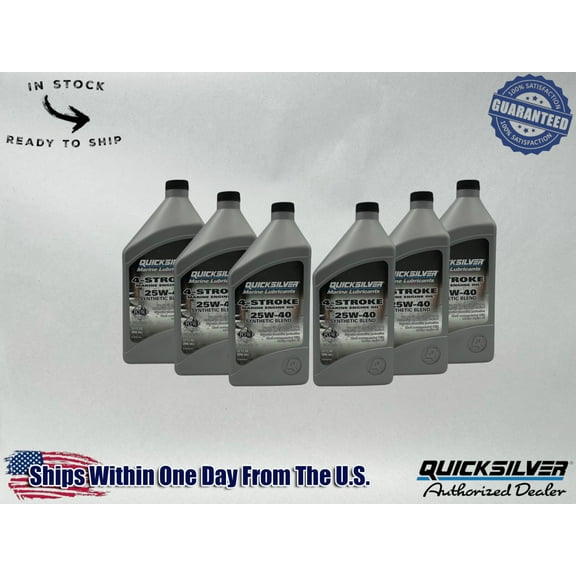 Quicksilver OEM Semi Synthetic 25W40 Marine Oil Quarts 92-8M0078622 6 Pack