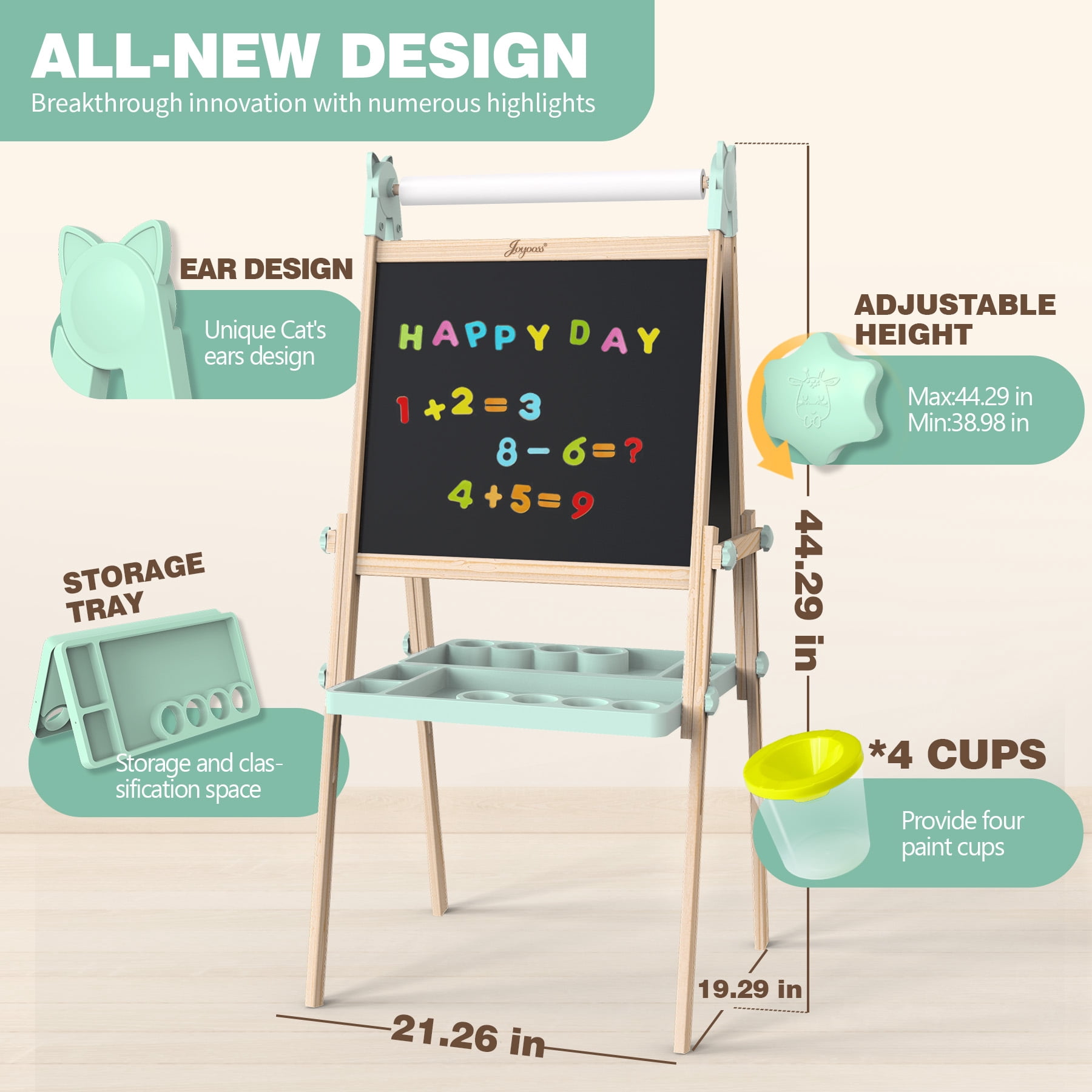 JOYOOSS Easel for Kids Ages 4-8 Easels for Toddlers Art Kids Easel Age 8-12 Wooden Drawing Easels Double-Sided Magnetic Whiteboard Chalkboard with Paper Roll for Kid Dry Erase Board G
