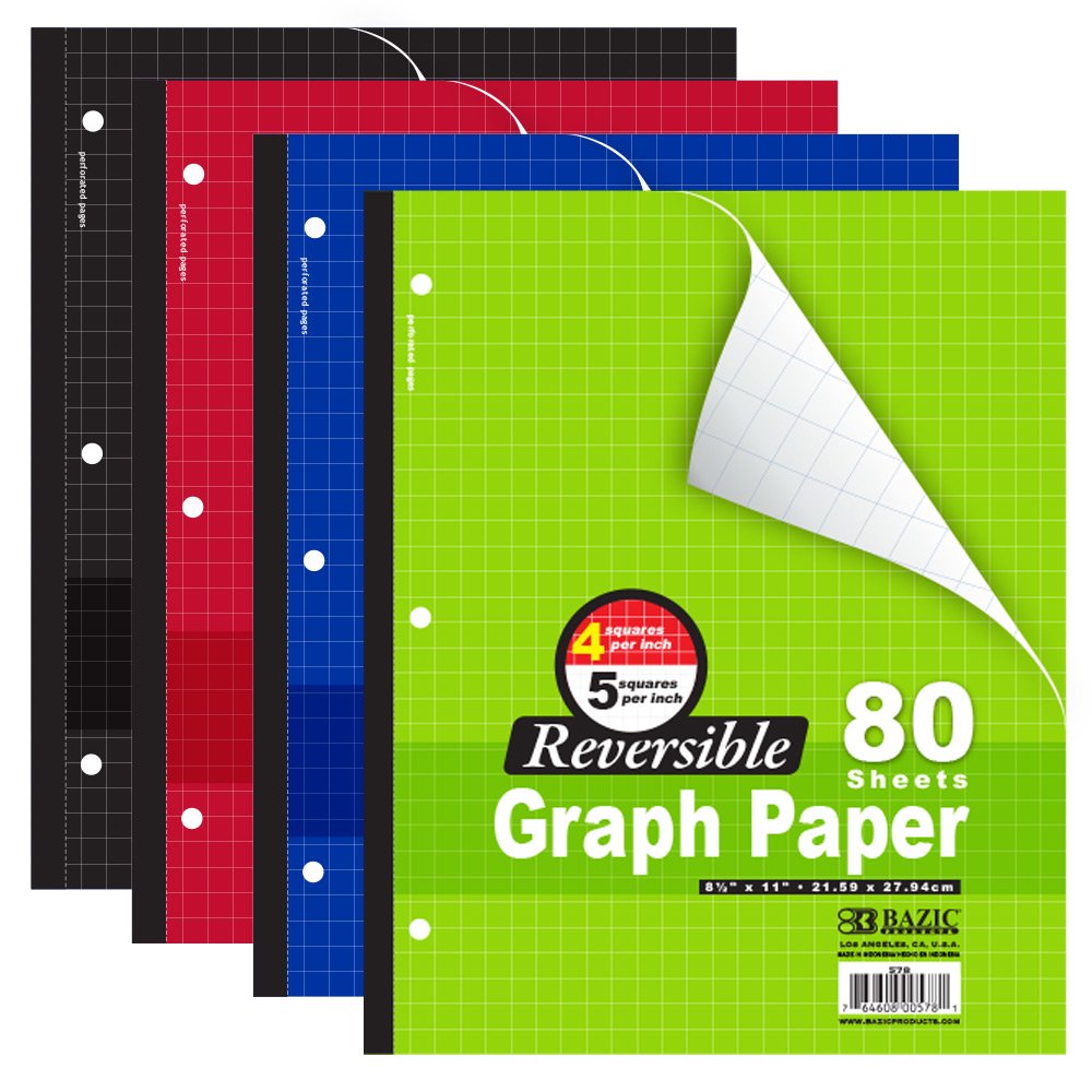 BAZIC Notebook 80 Sheets 5" Quad Graph Ruled Notebooks Reversible 4