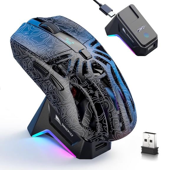 RGB Magnetic Charging Dock Gaming Mouse with PAW3311 Sensor, 12K DPI Tri-Mode Wireless, 6 Programmable Buttons, Ultra-Light 72g Design for PC and Mac(Black)