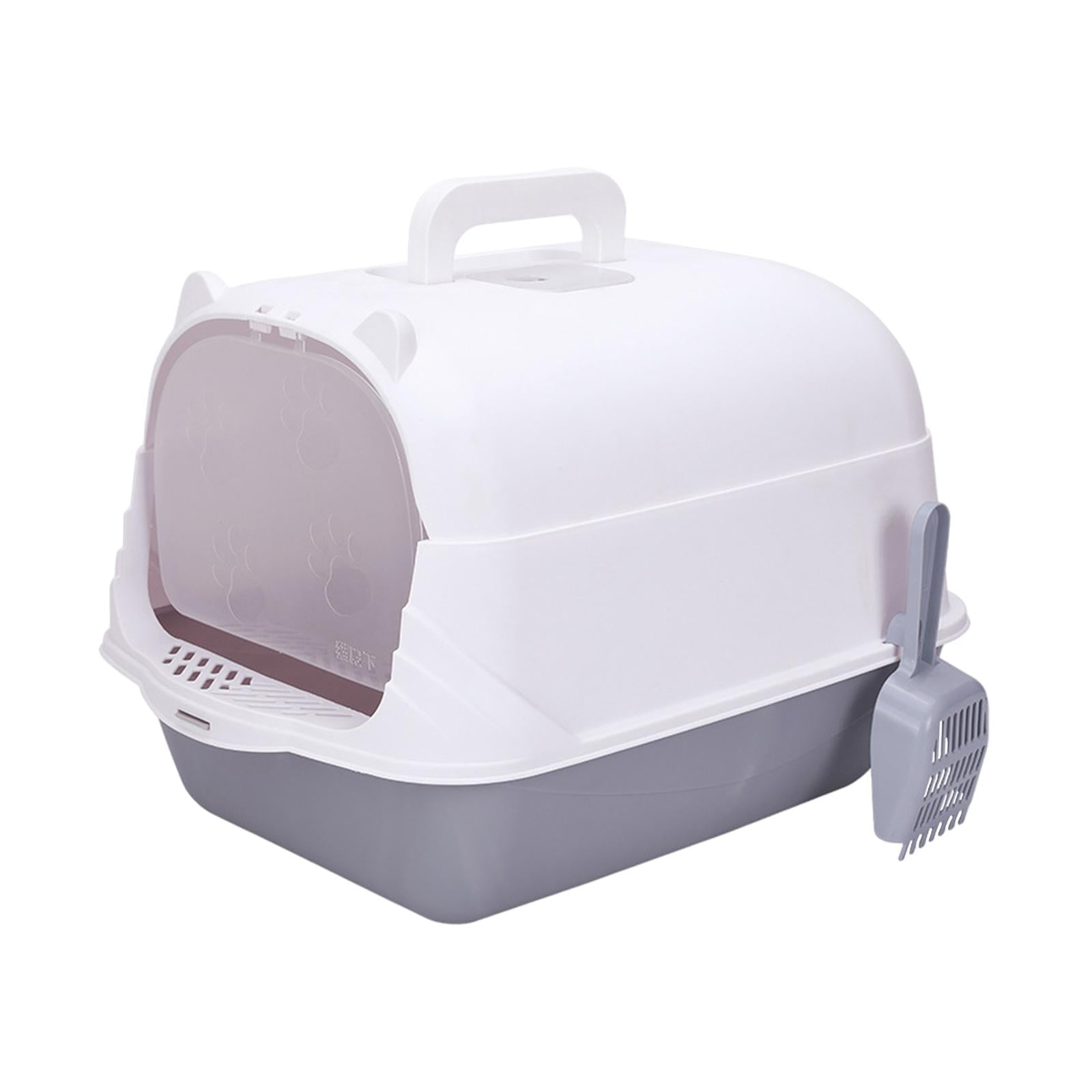 Stgfyxgs Cat with Lid Enclosed and Covered Cat Toilet Anti Splashing Easy to Clean Kitten Potty Enclosed Gray and White