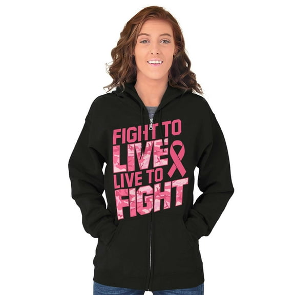 Fight to Live Breast Cancer Zip Hoodie Sweatshirt Women Brisco Brands S