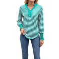 thumbnail image 2 of Sudadera de Rayas de Gran Tamaño para Mujer, Camisa de Larga de Algodón, Corte Holgado, Estilo Henley Verde M, 2 of 10