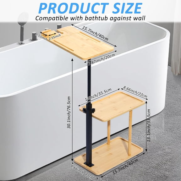 3 Layer Bath Tub Tray Table, Liftable Freestanding  Bath Tray Caddy for Tub Against Wall