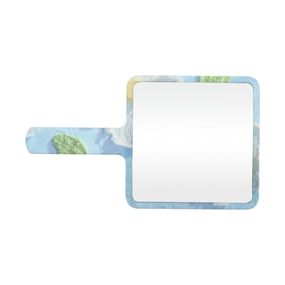 1 Pc Women Floral Square Handheld Mirror for Business Travel Gym Blue White Plastic Aluminum Mirror