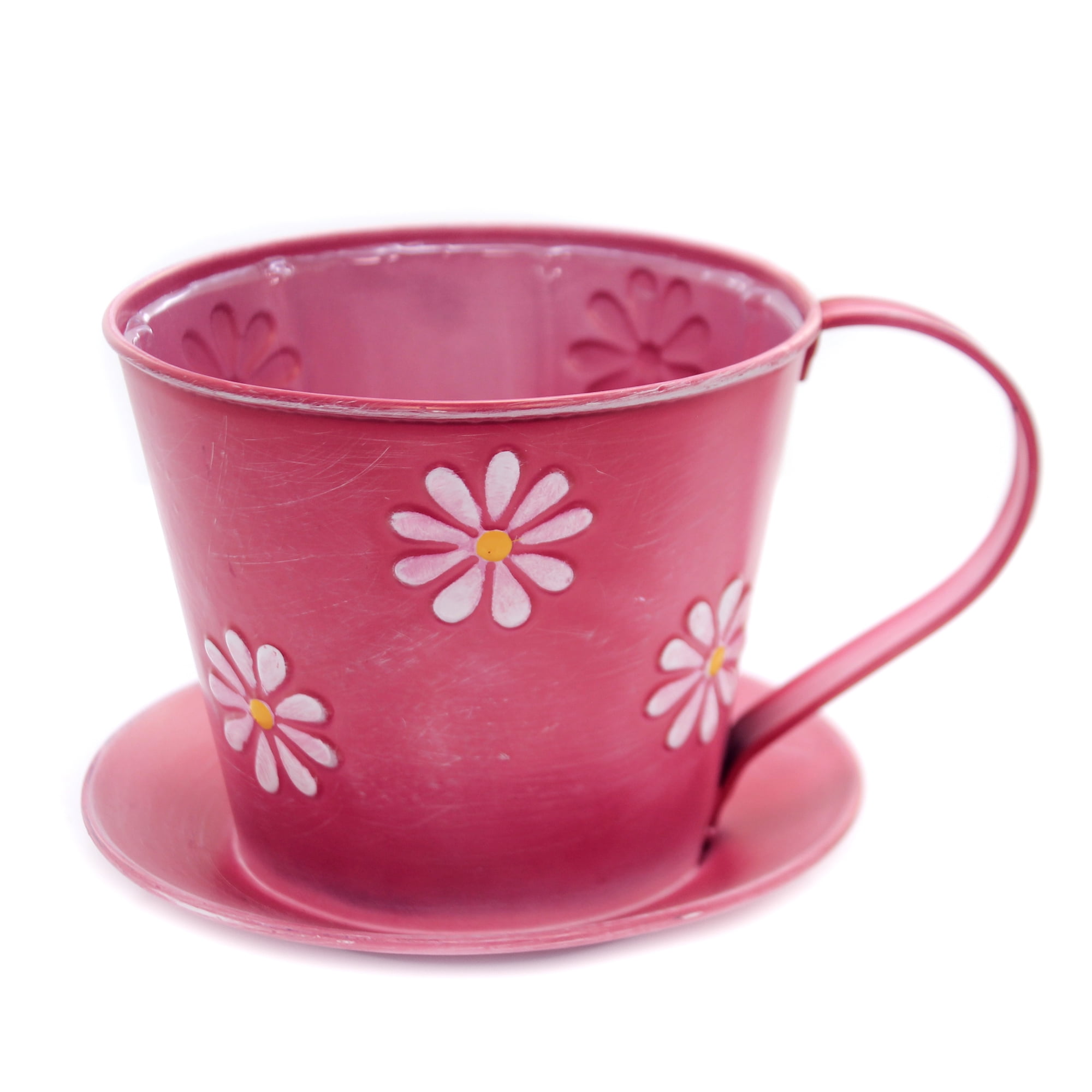 Home & Garden TEACUP AND SAUCER PLANTER Metal Daisy Flower 9734606 Pink