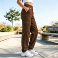 thumbnail image 5 of BRELIL Women Plus Size Cargo Pants Drawstring Loose Long Pants Solid Casual Streetwear Activewear Lounge Travel Outfits, Brown XL, 5 of 7