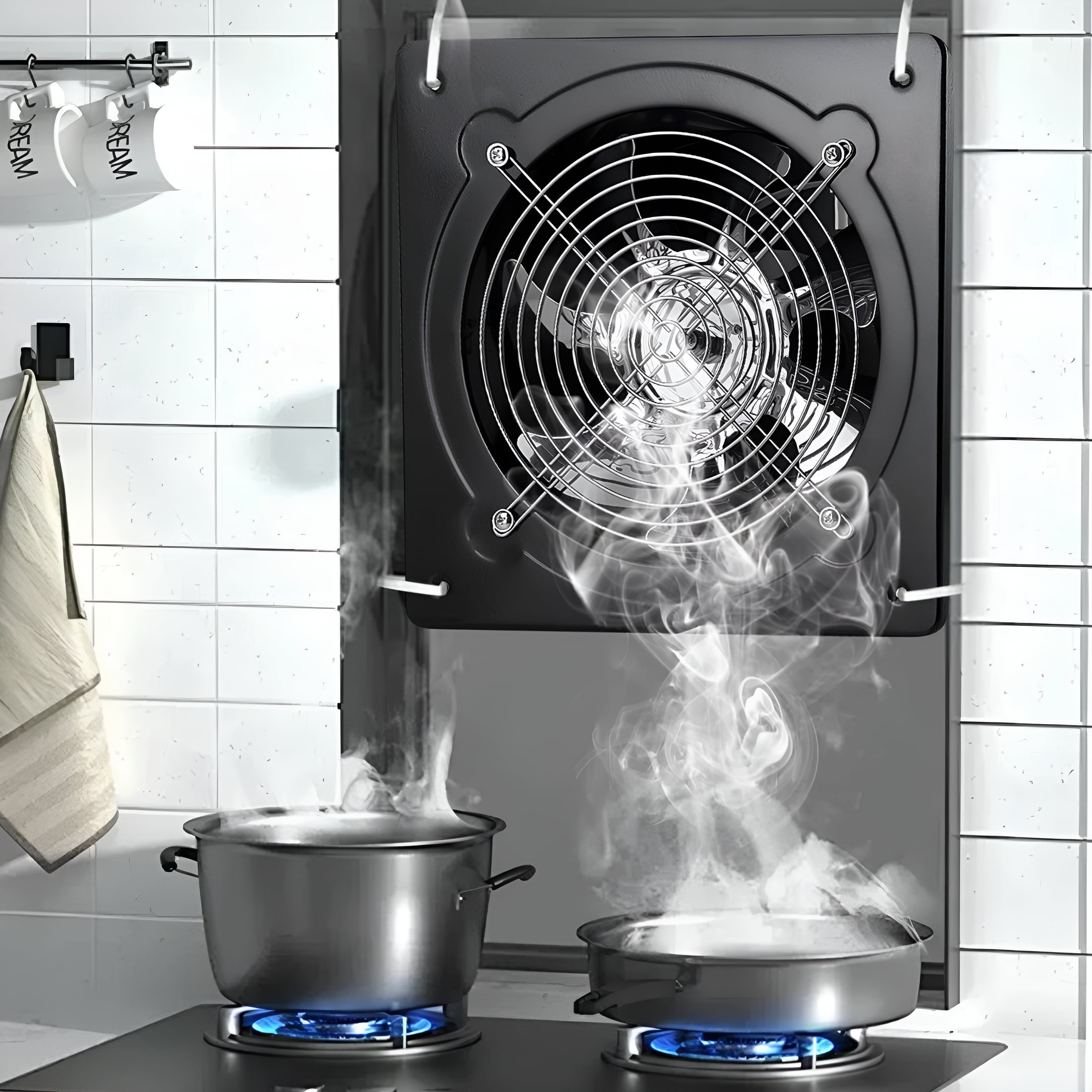 HIBIBUD Exhaust Fan with Switch,Powerful Kitchen Exhaust Fan with Damper,Portable Window Fan,Small Fume Extractor Ventilation Fan for Bathroom,Shop,Smoking Room,Garage,Black