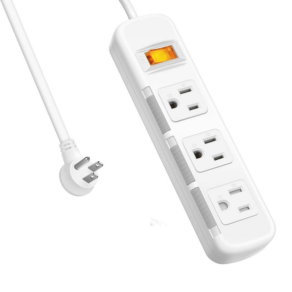 Power Strip Surge Protector Flat Plug, Extension Cord 6 Feet 3 Prong, 3-Outlet, 300J, 10A/1250W, Overload Protection Switch, Plug Strip for Home Office, Child Safety Slide Outlet Covers, SGS Approved